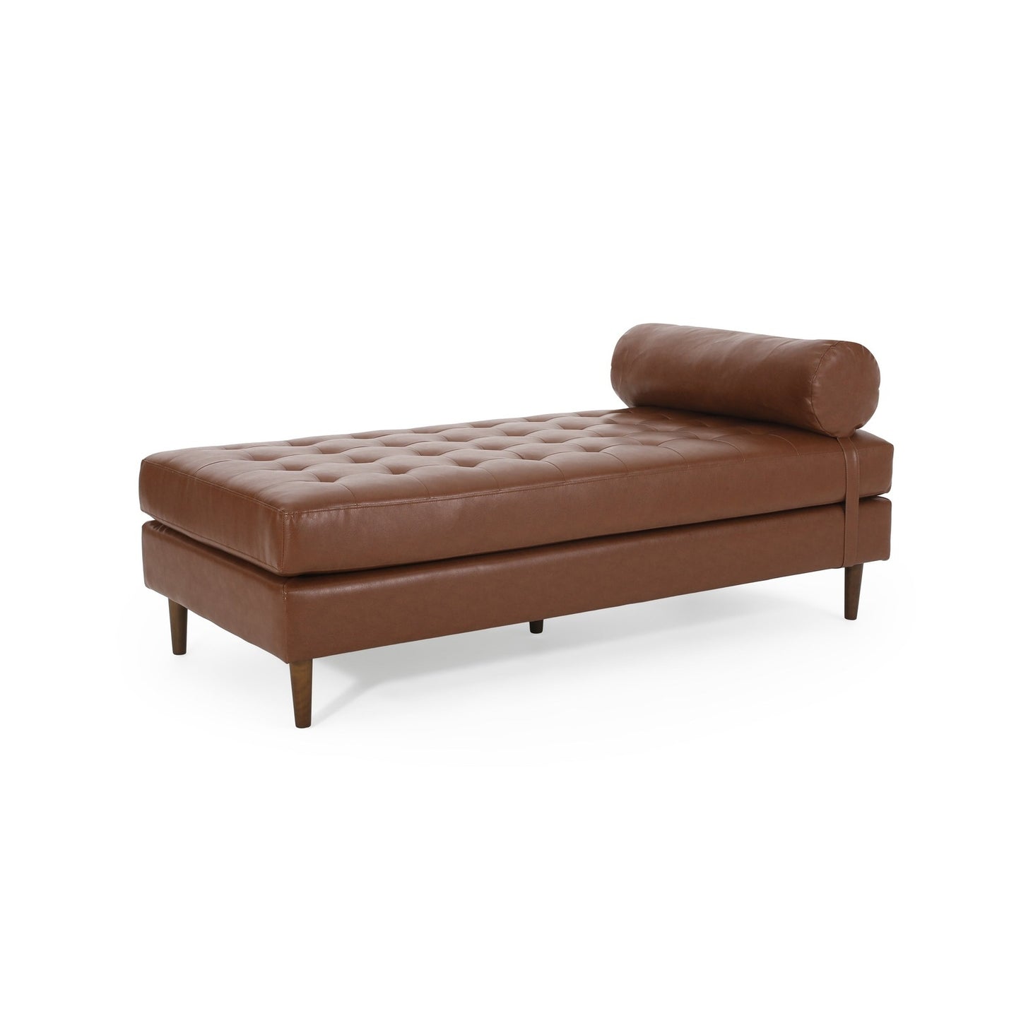 Halina Mid-Century Modern PU Leather Chaise Lounge with Peg Legs, Light Brown