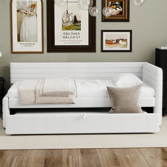 Aya Twin Size Upholstered Daybed with Trundle, White