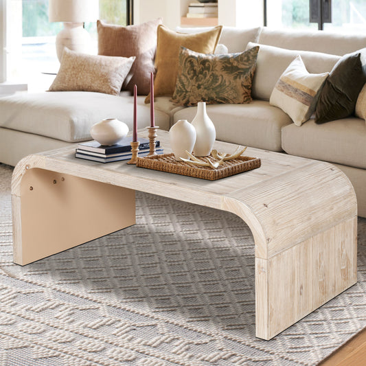 Kingston Modern Curved Coffee Table, Natural Wash