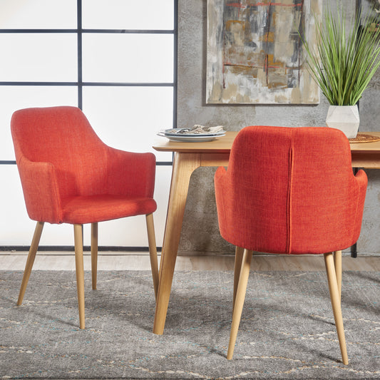 Vespera Mid-Century Modern Fabric Dining Armchairs Set of 2 Muted Orange