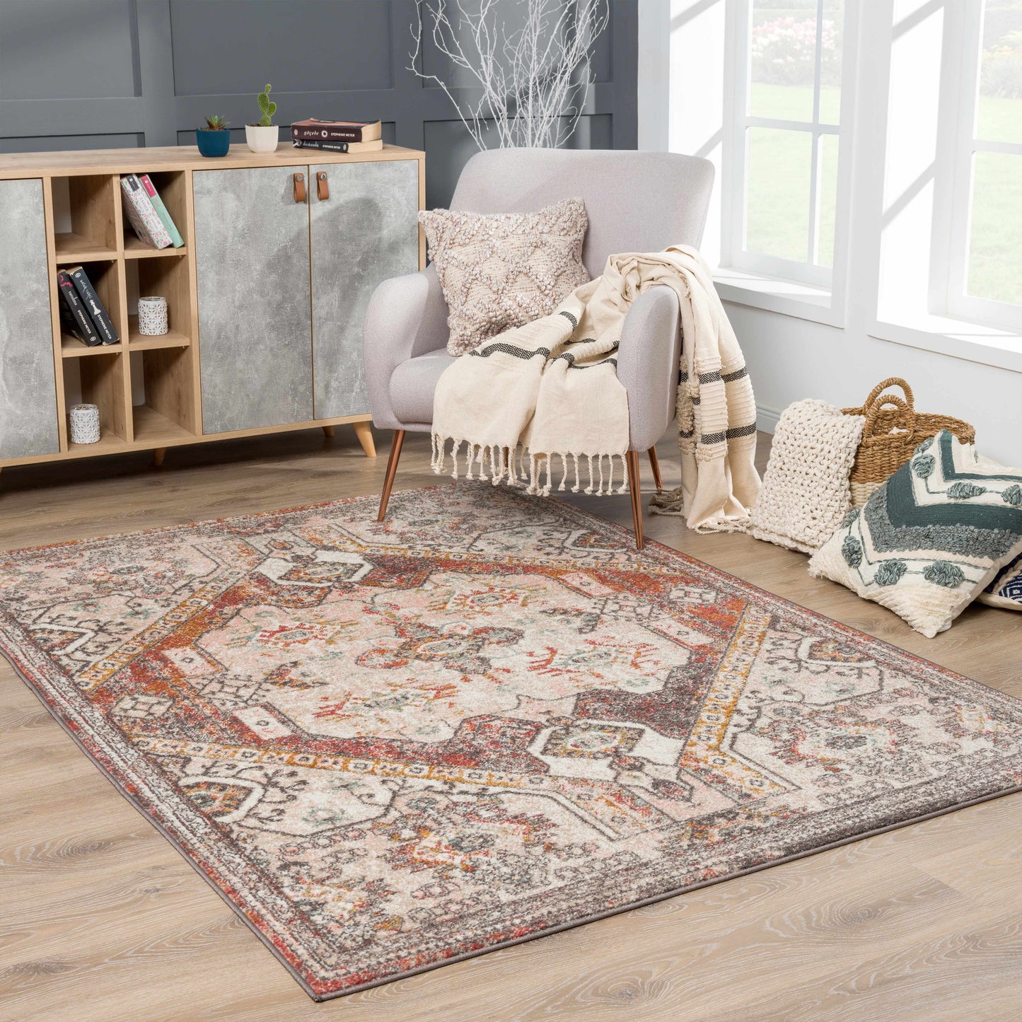 Yennora Brick Red Medallion Rug - Clearance