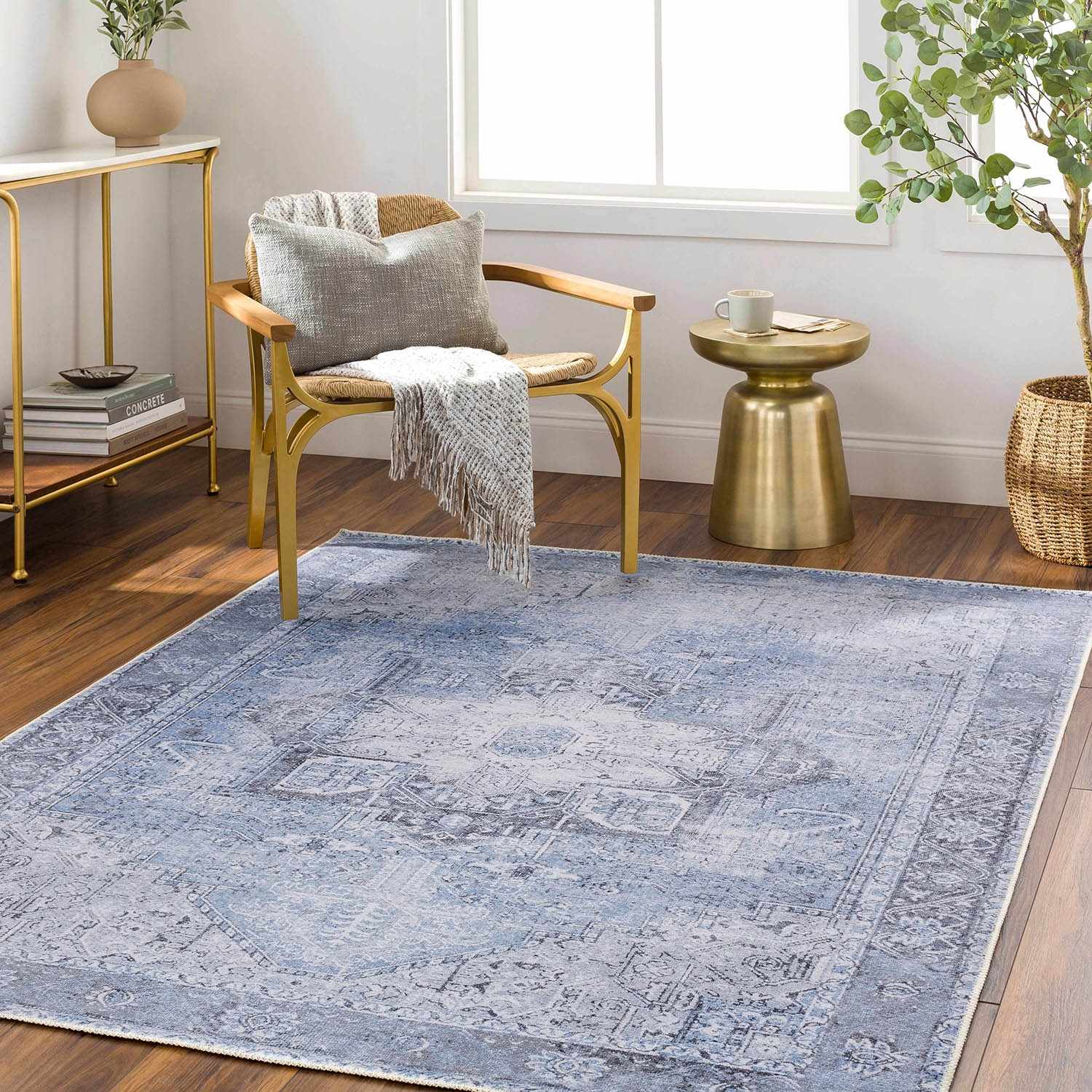 Aqua Rosman Washable Area Rug - Clearance