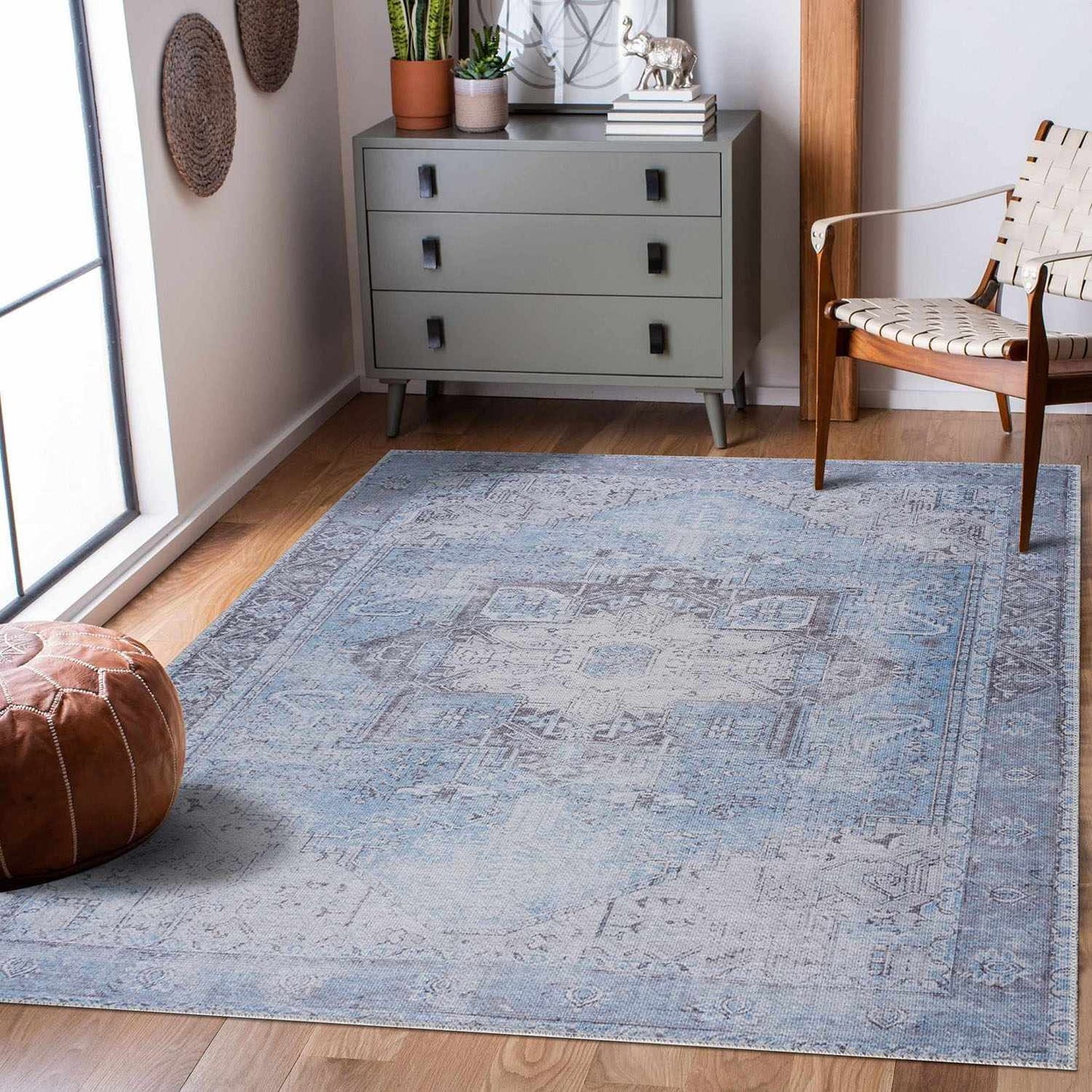 Aqua Rosman Washable Area Rug - Clearance