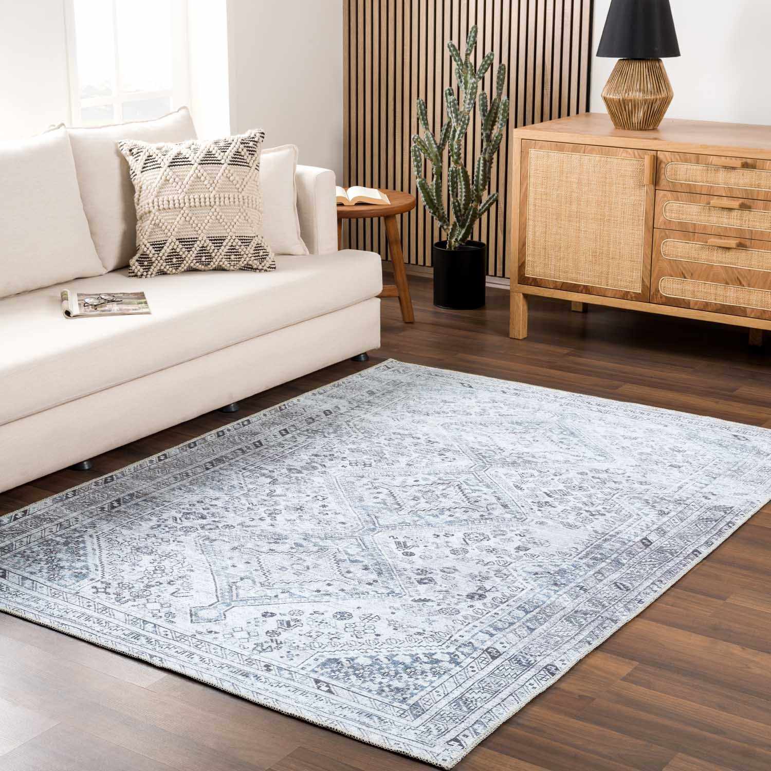 Barny Gray Washable Area Rug