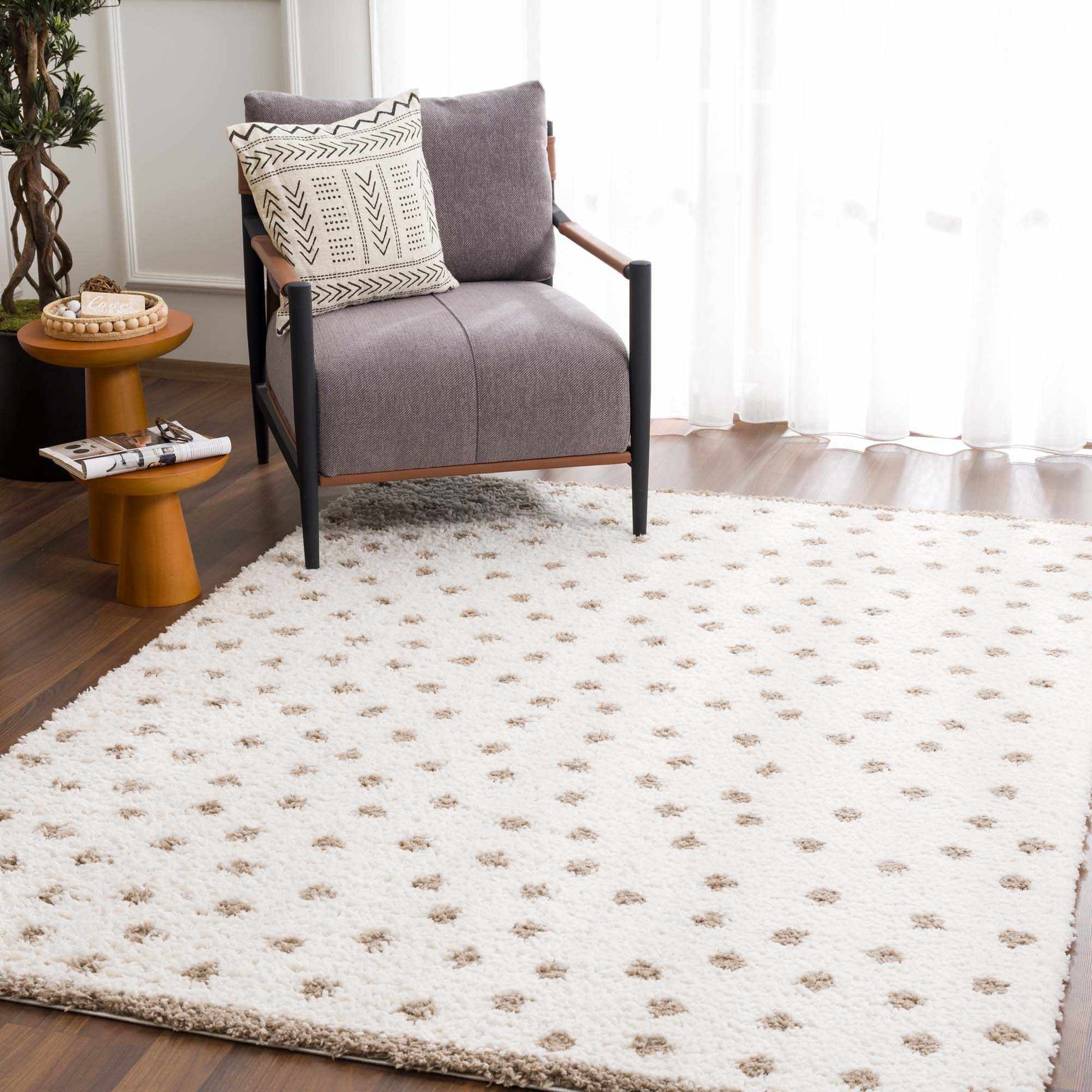 Chaia Dotted Cream & Brown Plush Rug