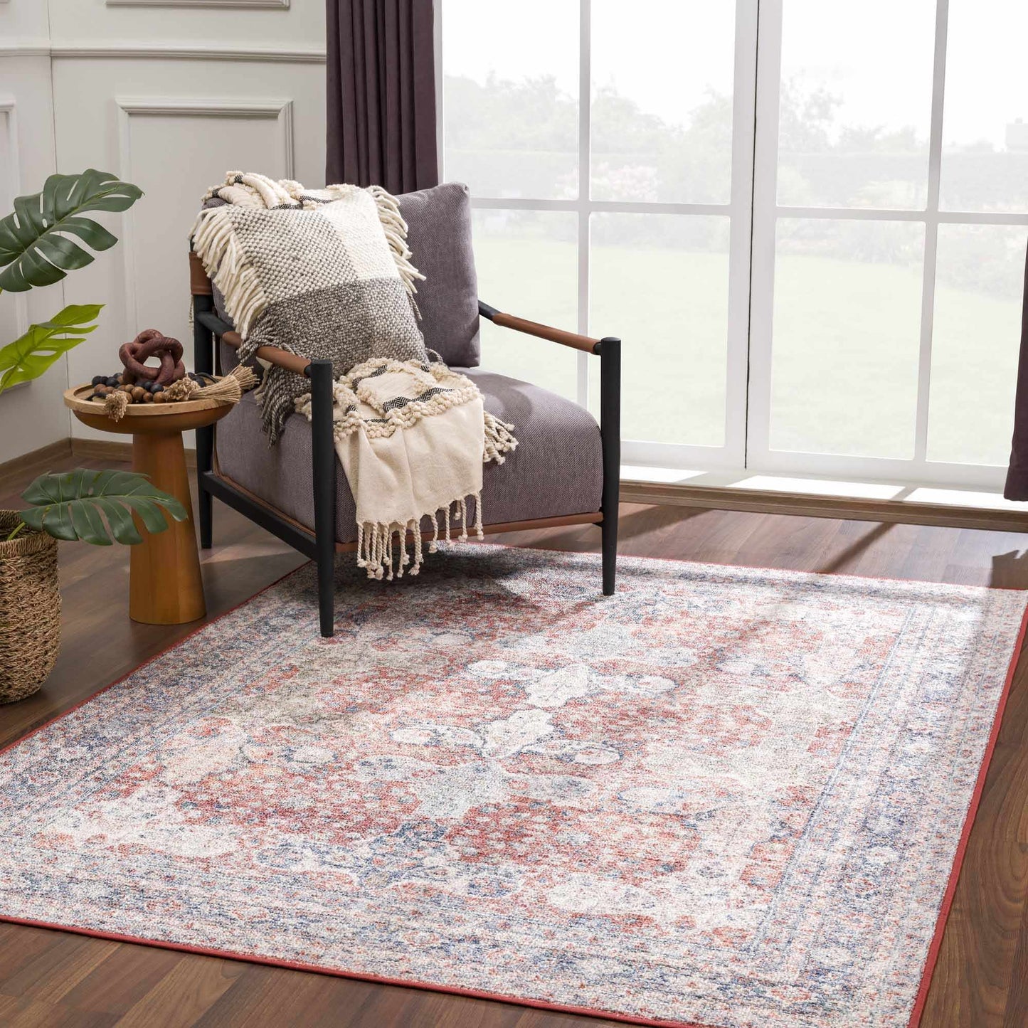 Ambre Distressed Red Washable Rug - Limited Edition