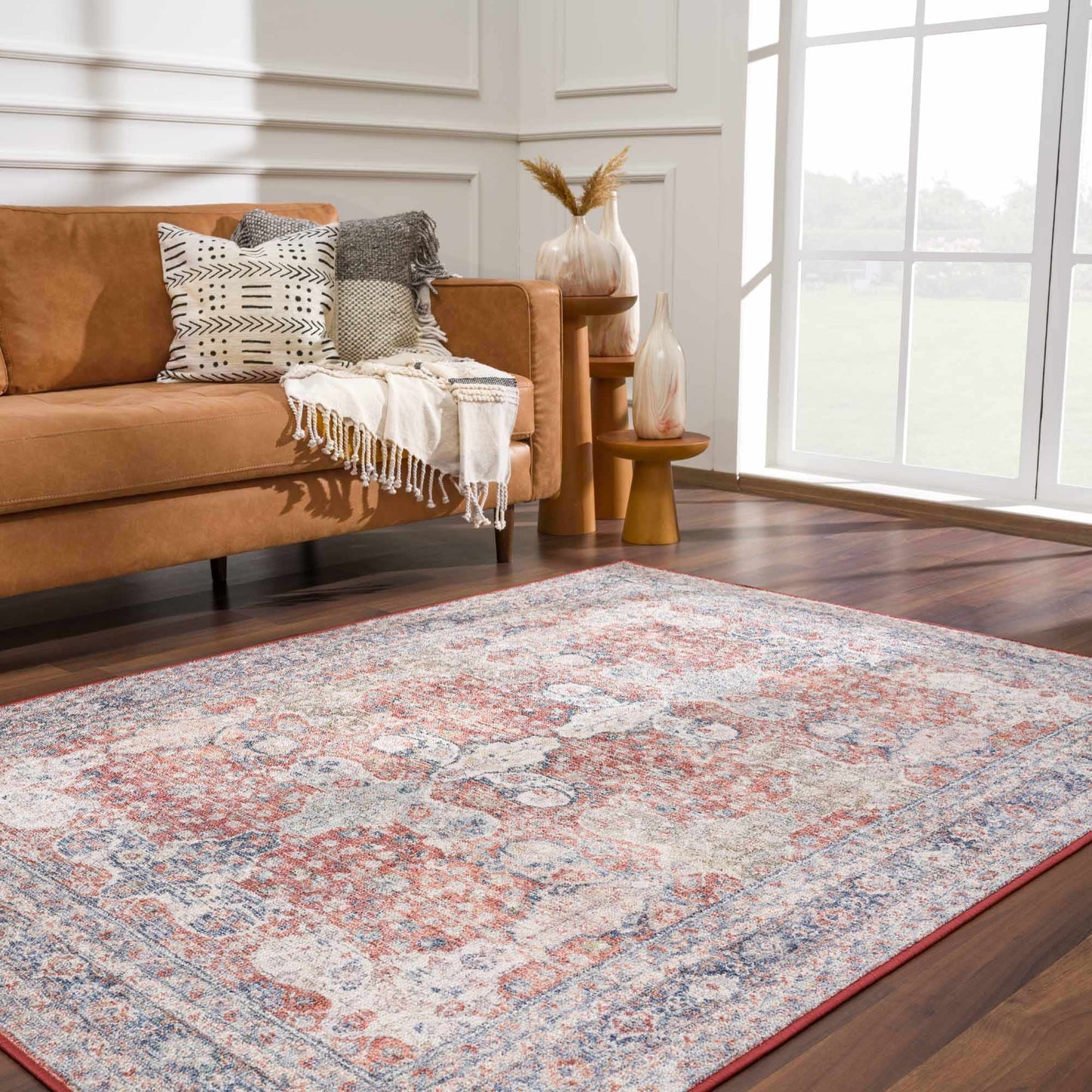 Ambre Distressed Red Washable Rug - Limited Edition