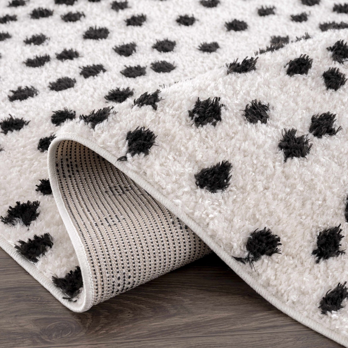 Cansu Black & White Dotted Area Rug