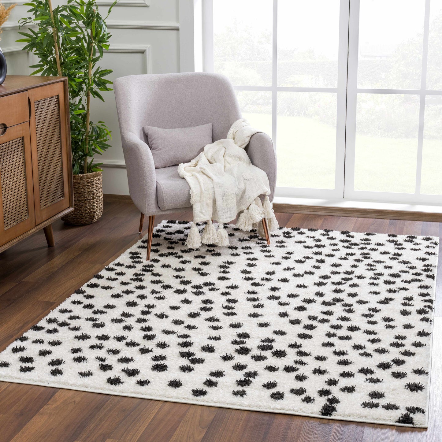 Cansu Black & White Dotted Area Rug