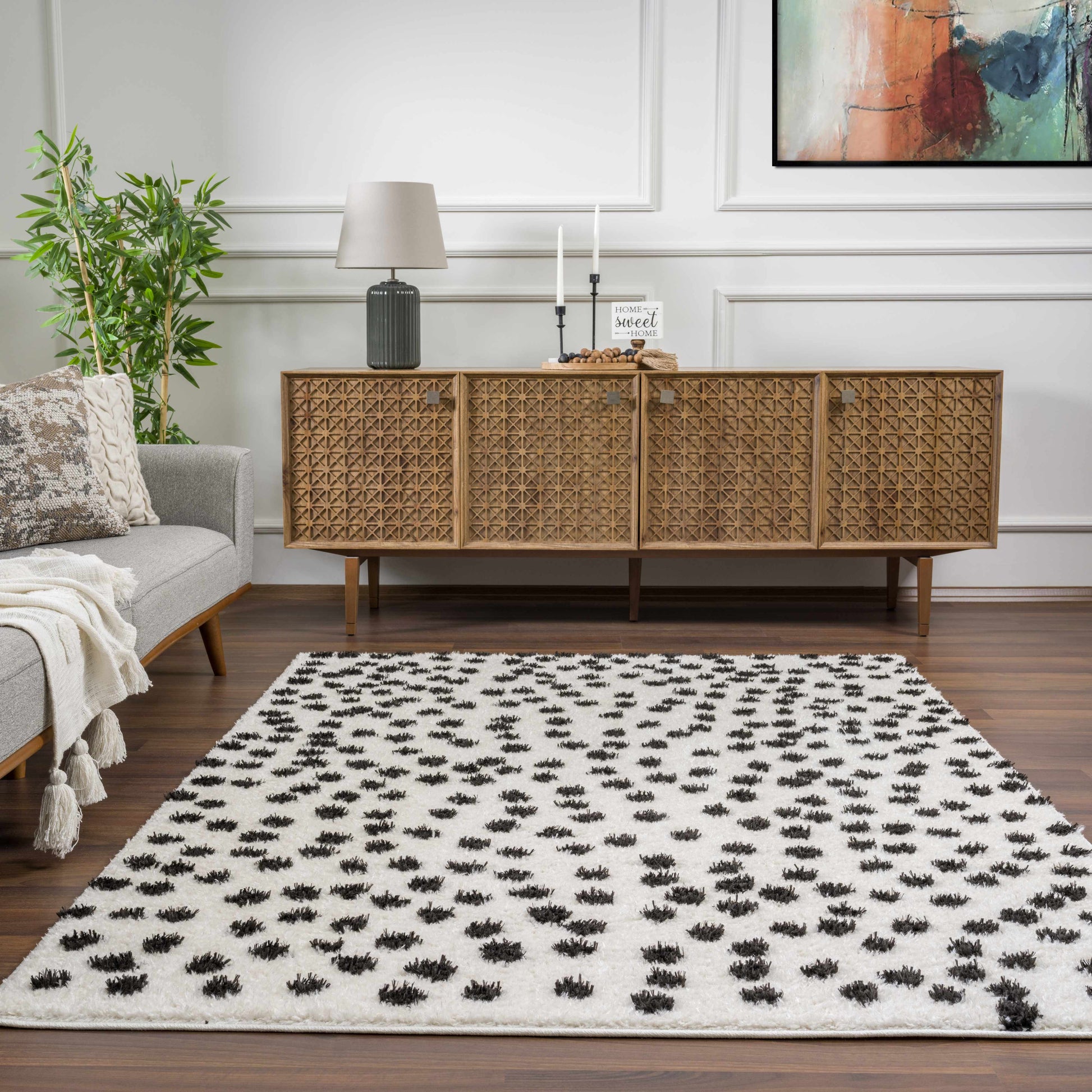 Cansu Black & White Dotted Area Rug