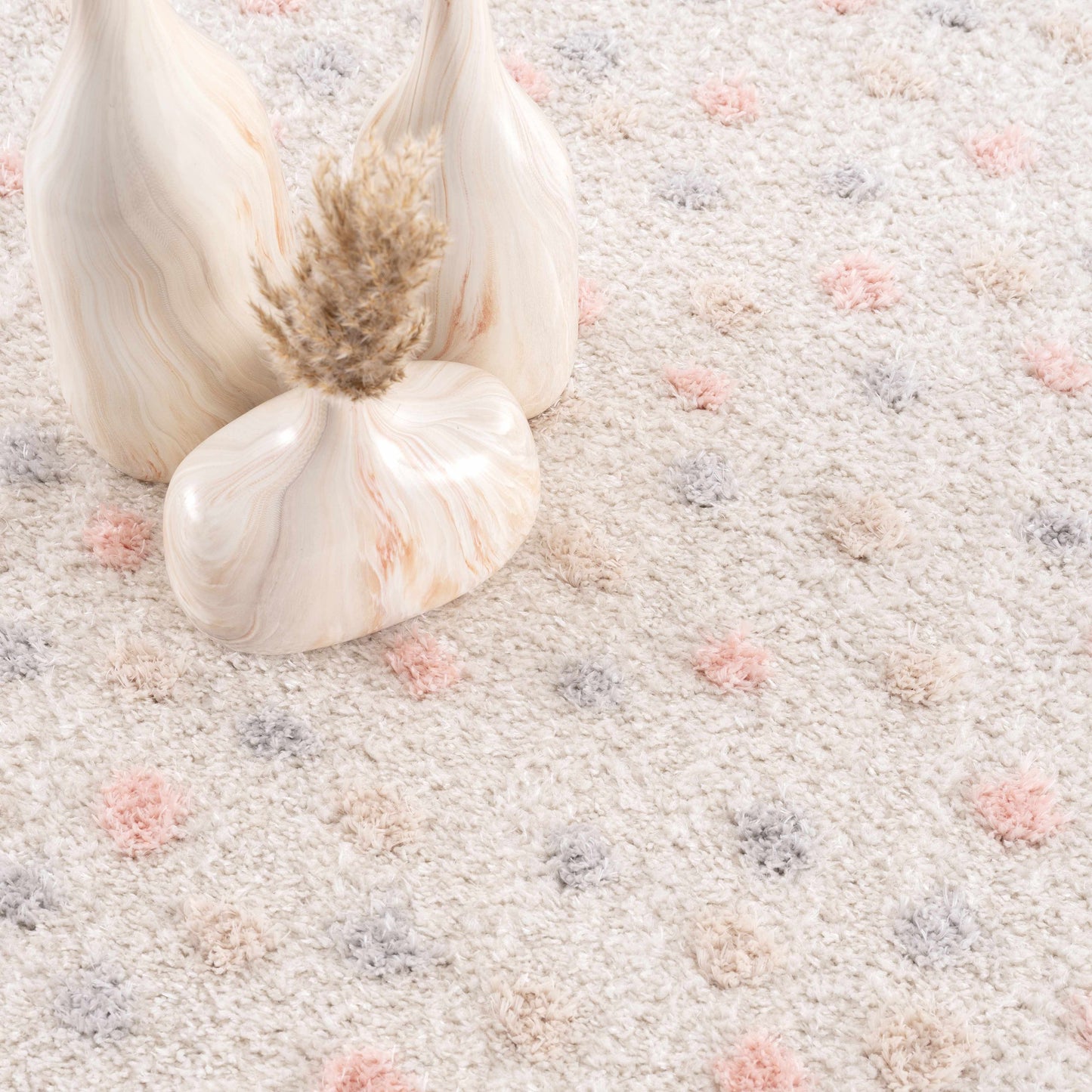 Cansu Pink & Cream Dotted Area Rug