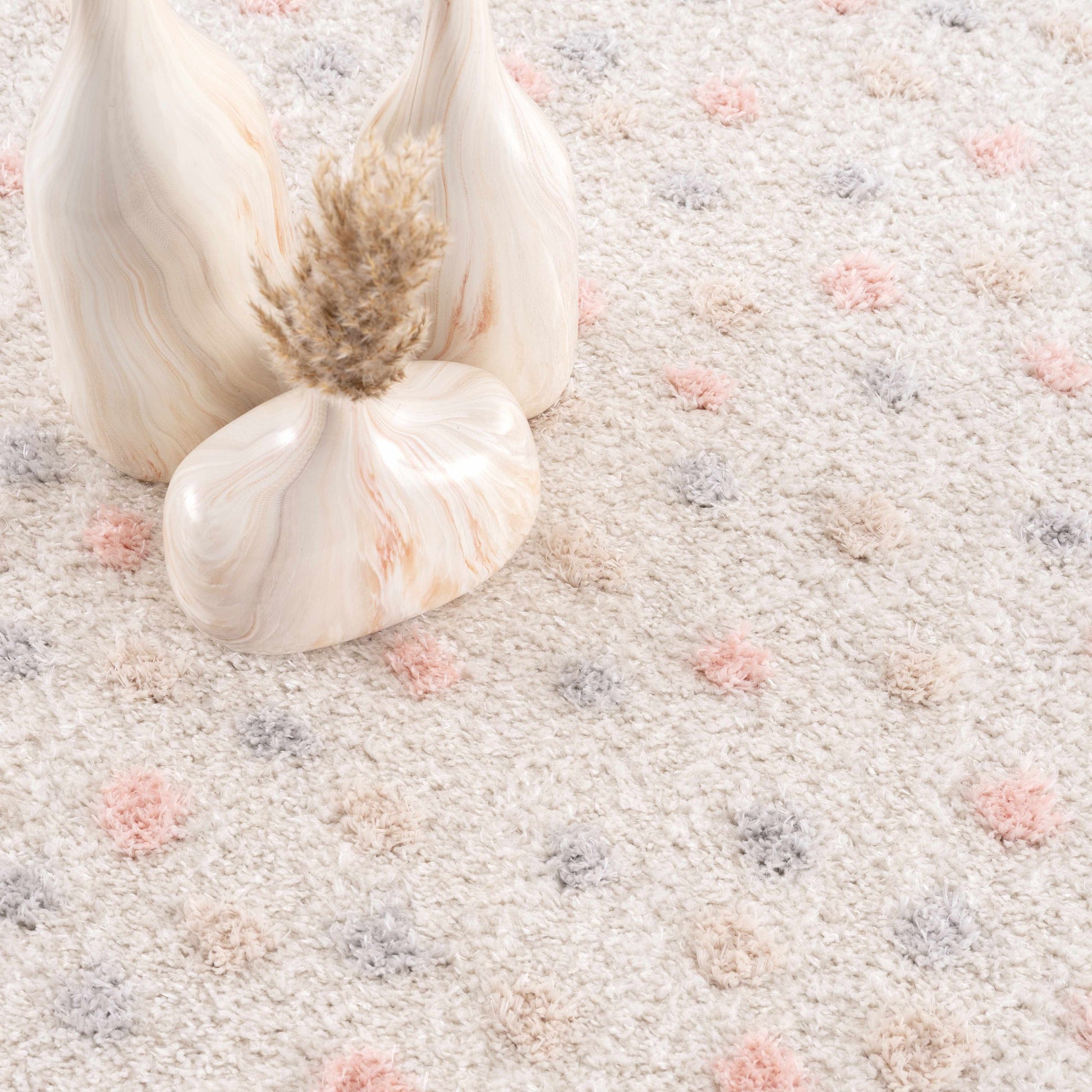 Cansu Pink & Cream Dotted Area Rug