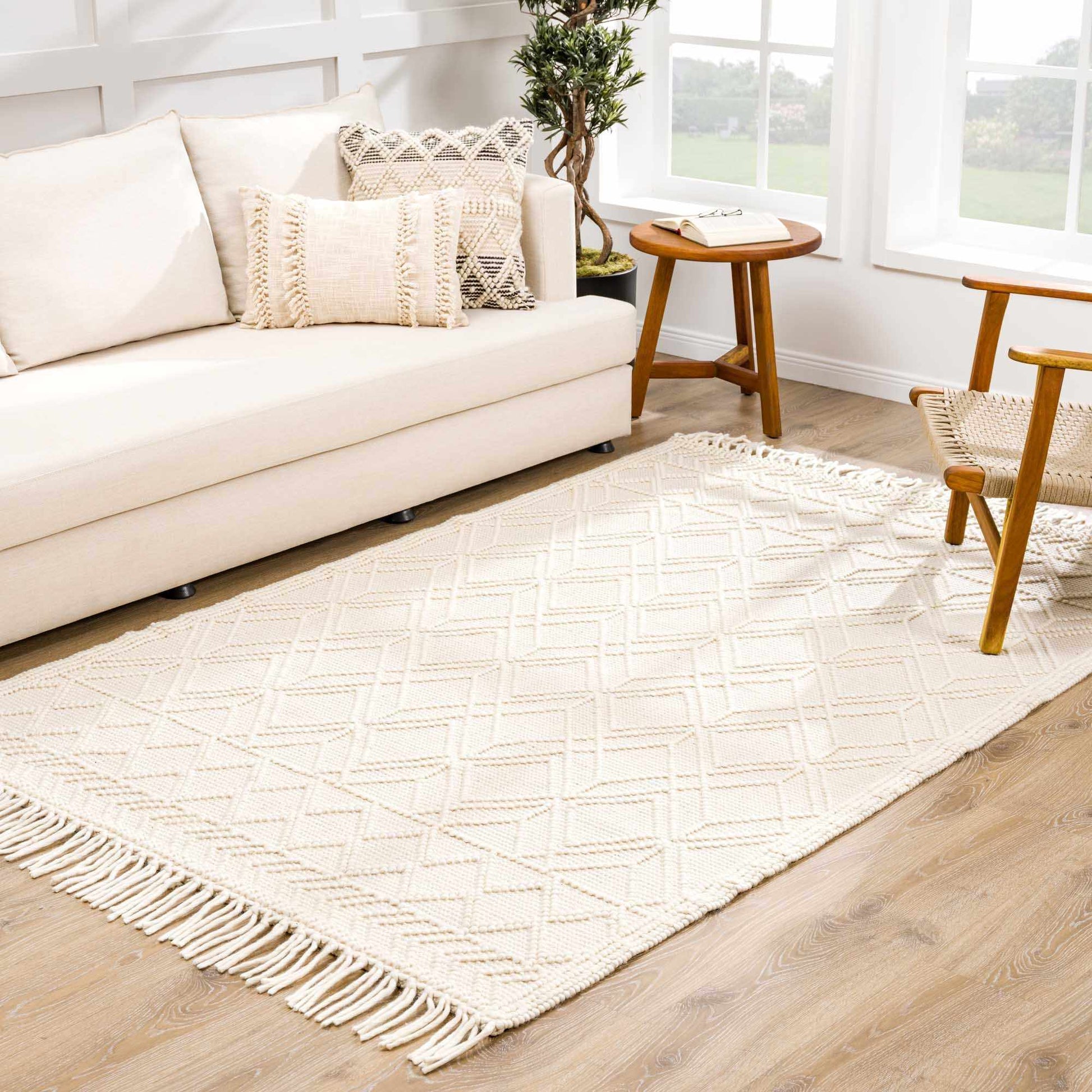 Ramsbury Beige Trellis Wool Rug