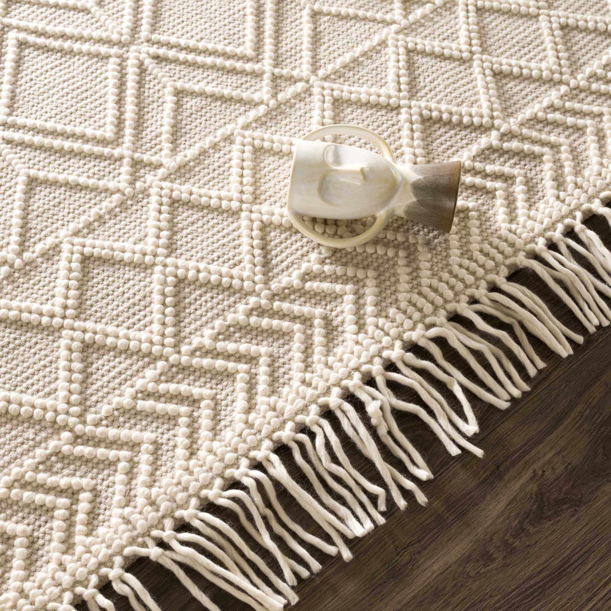 Ramsbury Beige Trellis Wool Rug