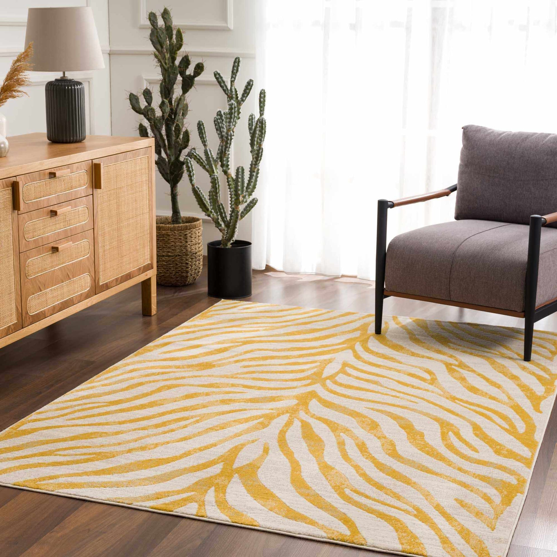 Yellow Terra Zebra Print Area Rug - Clearance