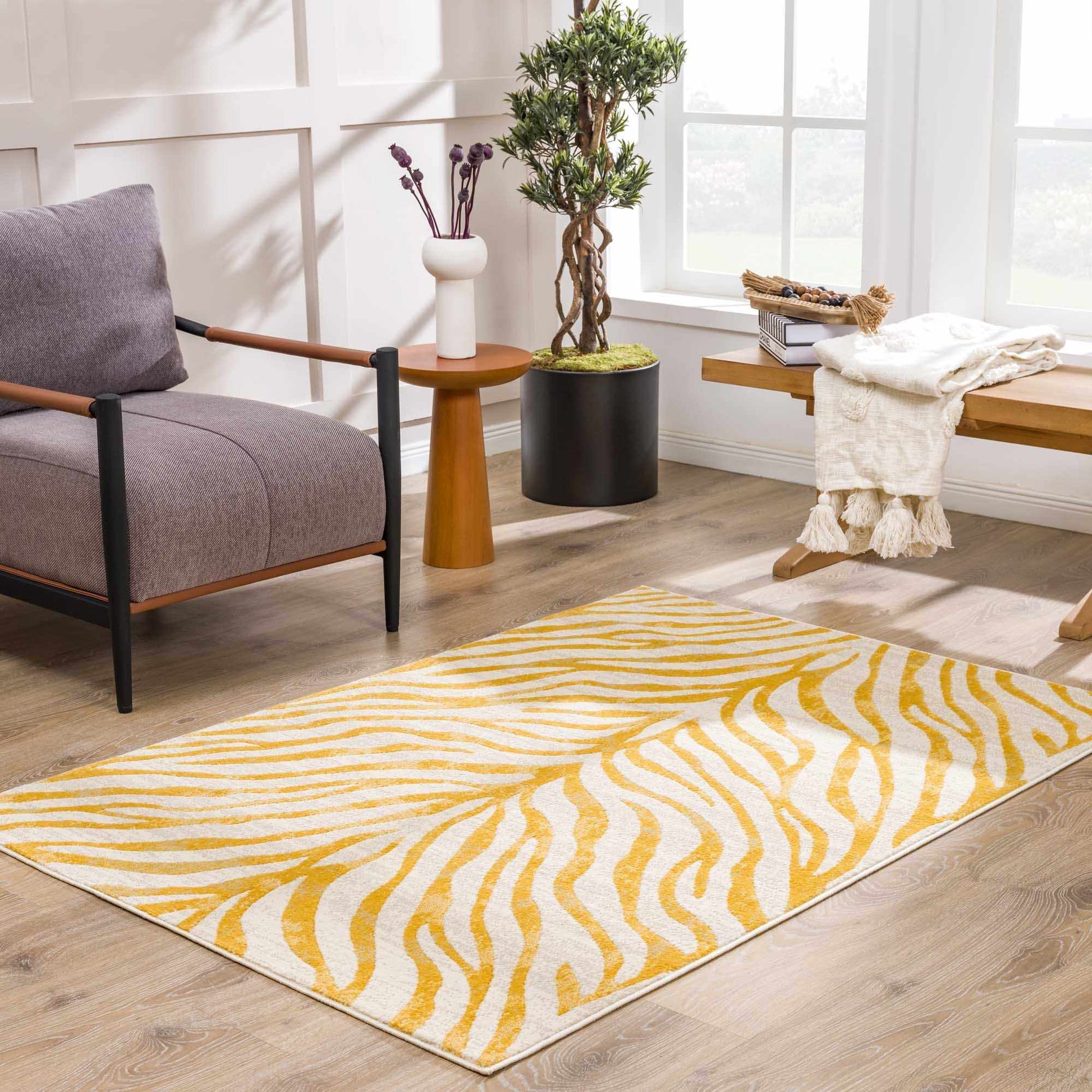 Yellow Terra Zebra Print Area Rug - Clearance