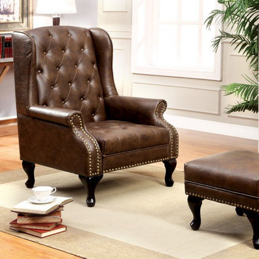 FOA Vaugh Traditional Faux Leather Accent Chair - Rustic Brown