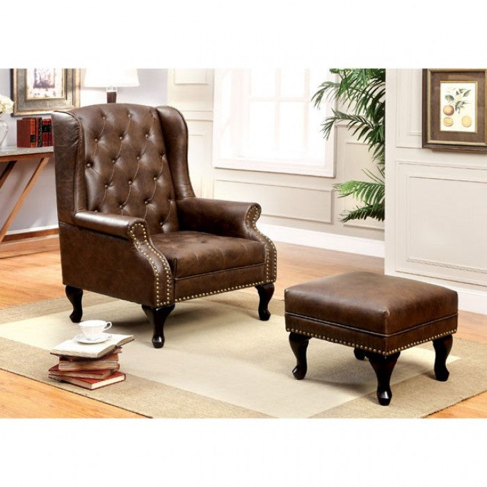 FOA Vaugh Traditional Faux Leather Accent Chair - Rustic Brown