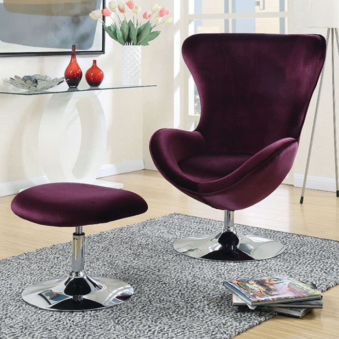 FOA Eloise Contemporary Retro Modern Accent Chair & Ottoman Set - Purple