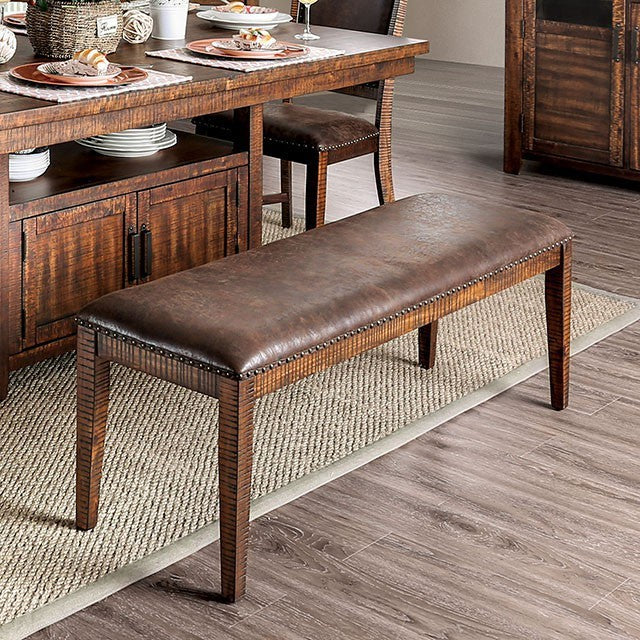 FOA Wichita Rustic Distressed Dark Oak Dining Bench