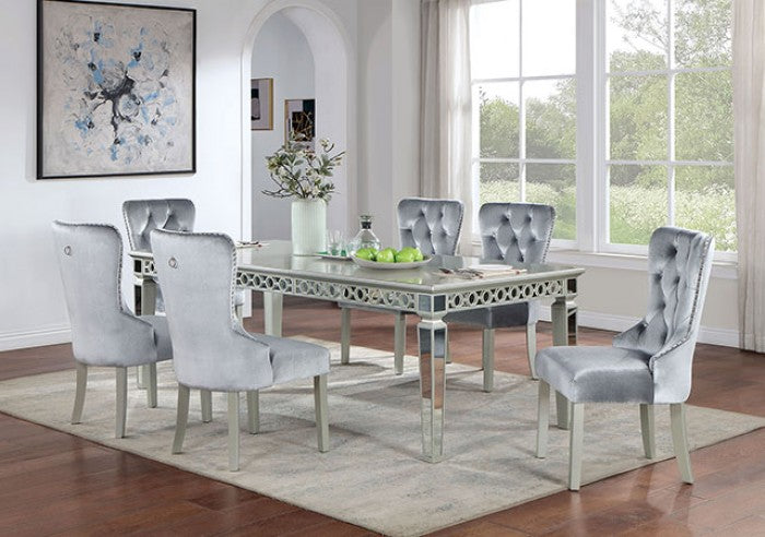 FOA Adalia Set of 2 Glam Crystal-like Acrylic Buttons Dining Side Chair - Silver/Dark Gray