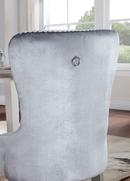 FOA Adalia Set of 2 Glam Crystal-like Acrylic Buttons Dining Side Chair - Silver/Dark Gray