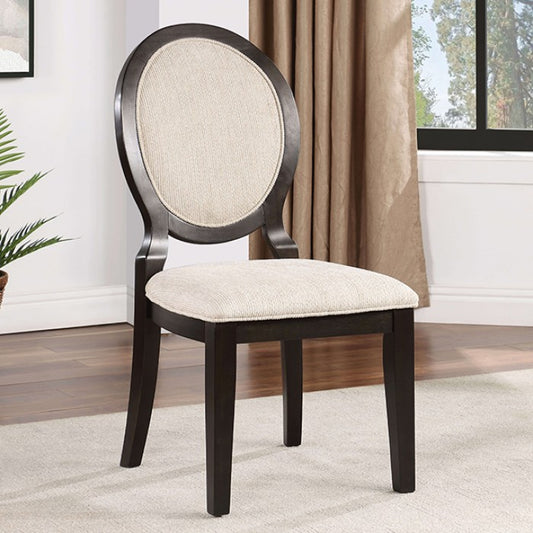 FOA Newforte Transitional Round Curved Backrest Dining Side Chair - Espresso/Ivory