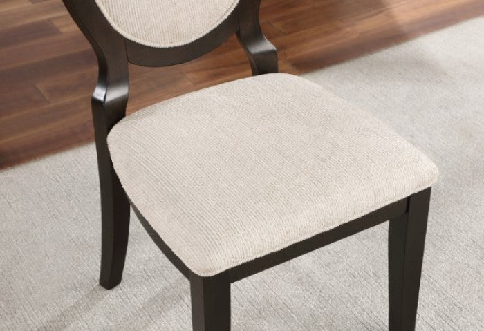 FOA Newforte Transitional Round Curved Backrest Dining Side Chair - Espresso/Ivory