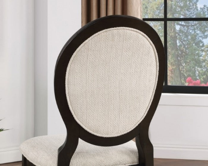 FOA Newforte Transitional Round Curved Backrest Dining Side Chair - Espresso/Ivory