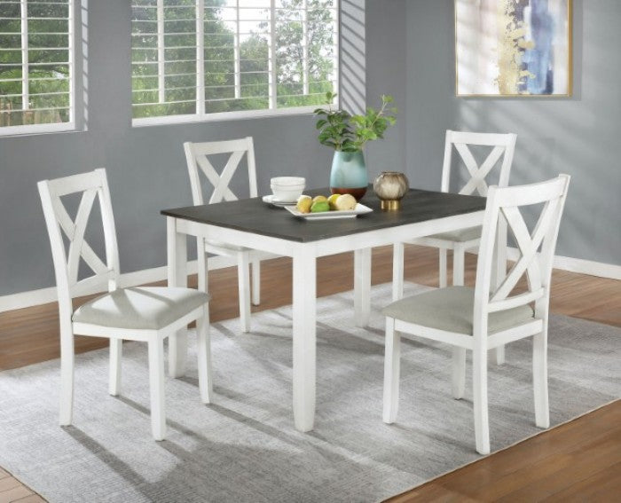 FOA Anya Rustic Style 5-Piece Distressed White Dining Set