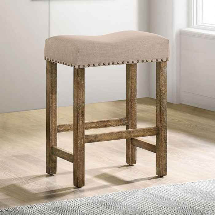 FOA Plankinton Rustic Padded Fabric Contoured Counterheight Bar Stool