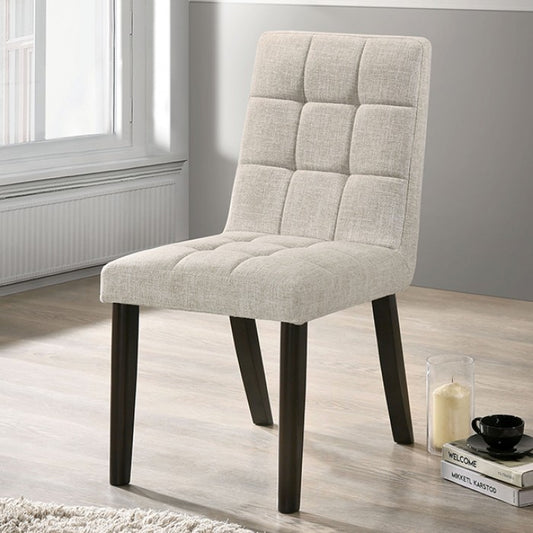 FOA Gottingen Contemporary Biscuit Tufting Side Dining Chair - Dark Walnut/Beige