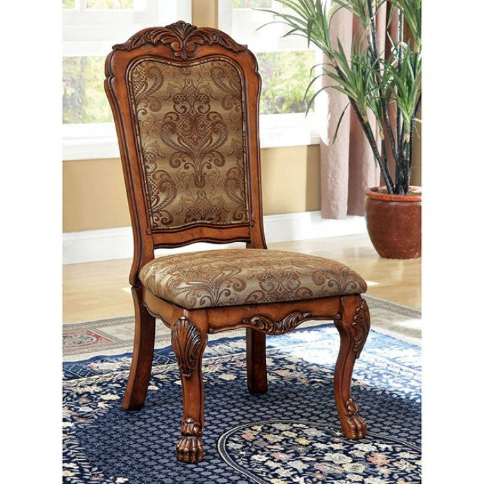 FOA Medieve Traditional Damask Print Fabric Dining Side Chair Set of 2