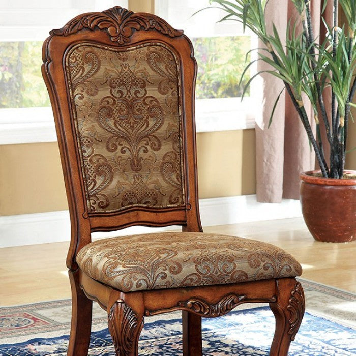 FOA Medieve Traditional Damask Print Fabric Dining Side Chair Set of 2