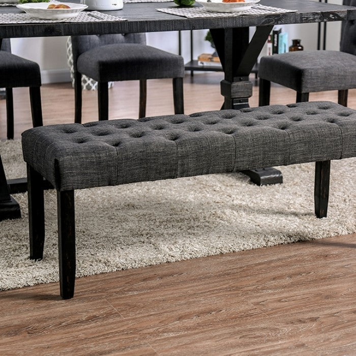 FOA Alfred Rustic Button Tufted Dining Bench - Gray