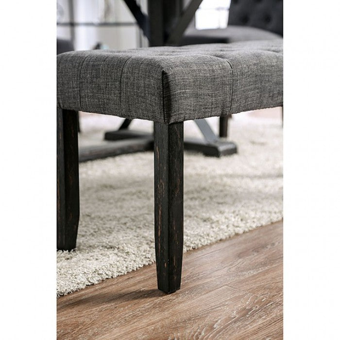 FOA Alfred Rustic Button Tufted Dining Bench - Gray