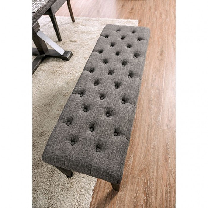 FOA Alfred Rustic Button Tufted Dining Bench - Gray