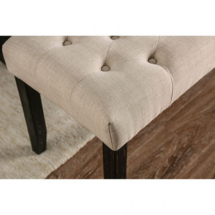 FOA Alfred Rustic Button Tufted Dining Bench - Ivory