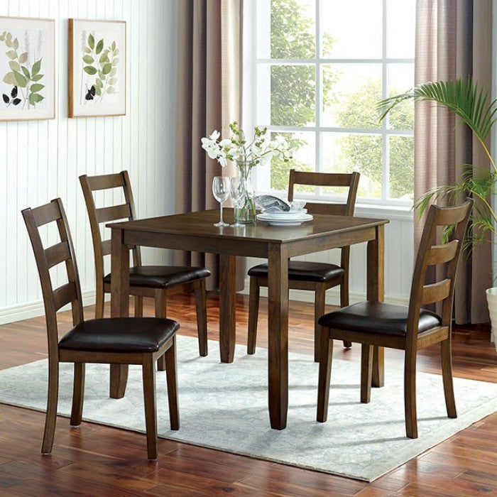 FOA Gracefield 5-Piece Wooden Table Top Dining Set - Walnut/Dark Brown