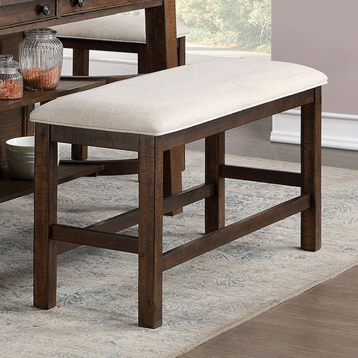 FOA Fredonia Rustic Oak Finish Dining Bench - Beige