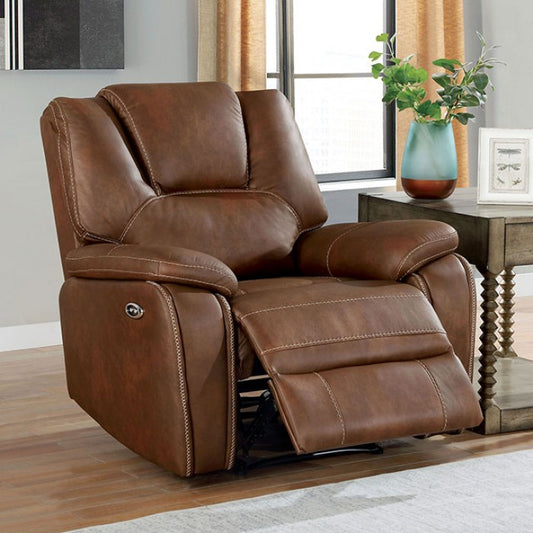 FOA Ffion Transitional Faux Leather Power Recliner with USB Charger - Brown