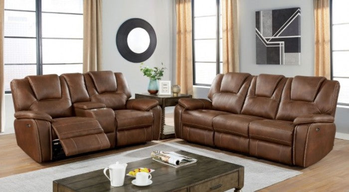 FOA Ffion Transitional Faux Leather Power Recliner with USB Charger - Brown