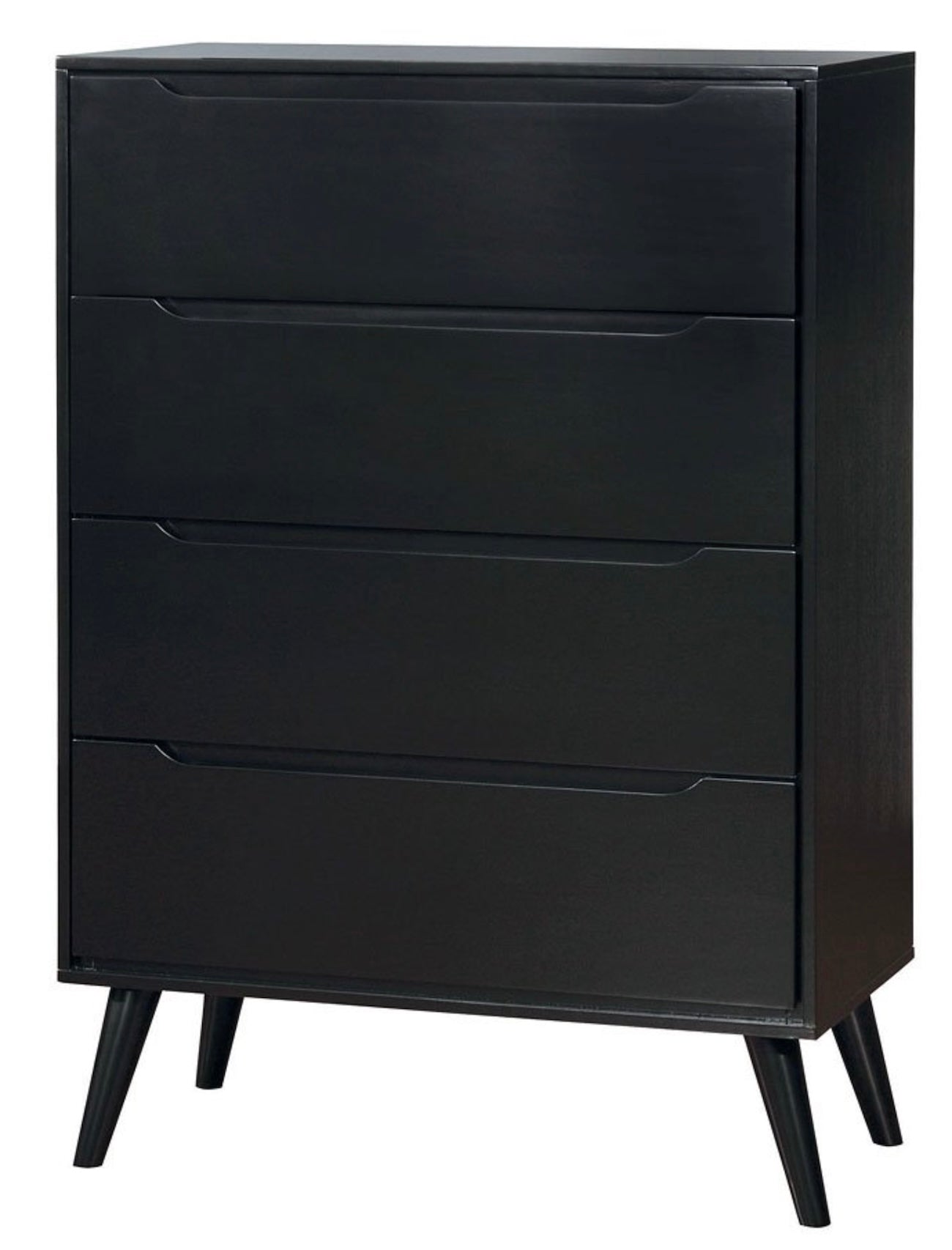 Lennart Black Finish Mid-Century Modern 4 Drawer Chest