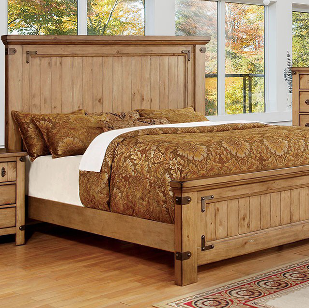 Pioneer Cottage Style King Bedroom Set in Weathered Elm