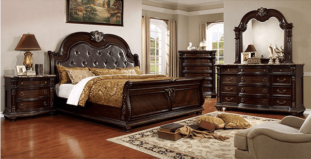 Fromberg Lavish Traditional Queen Bed - Brown Cherry