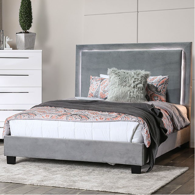 Erglow Plush Upholstered Platform Bed w- Touch LED Lighting - Full