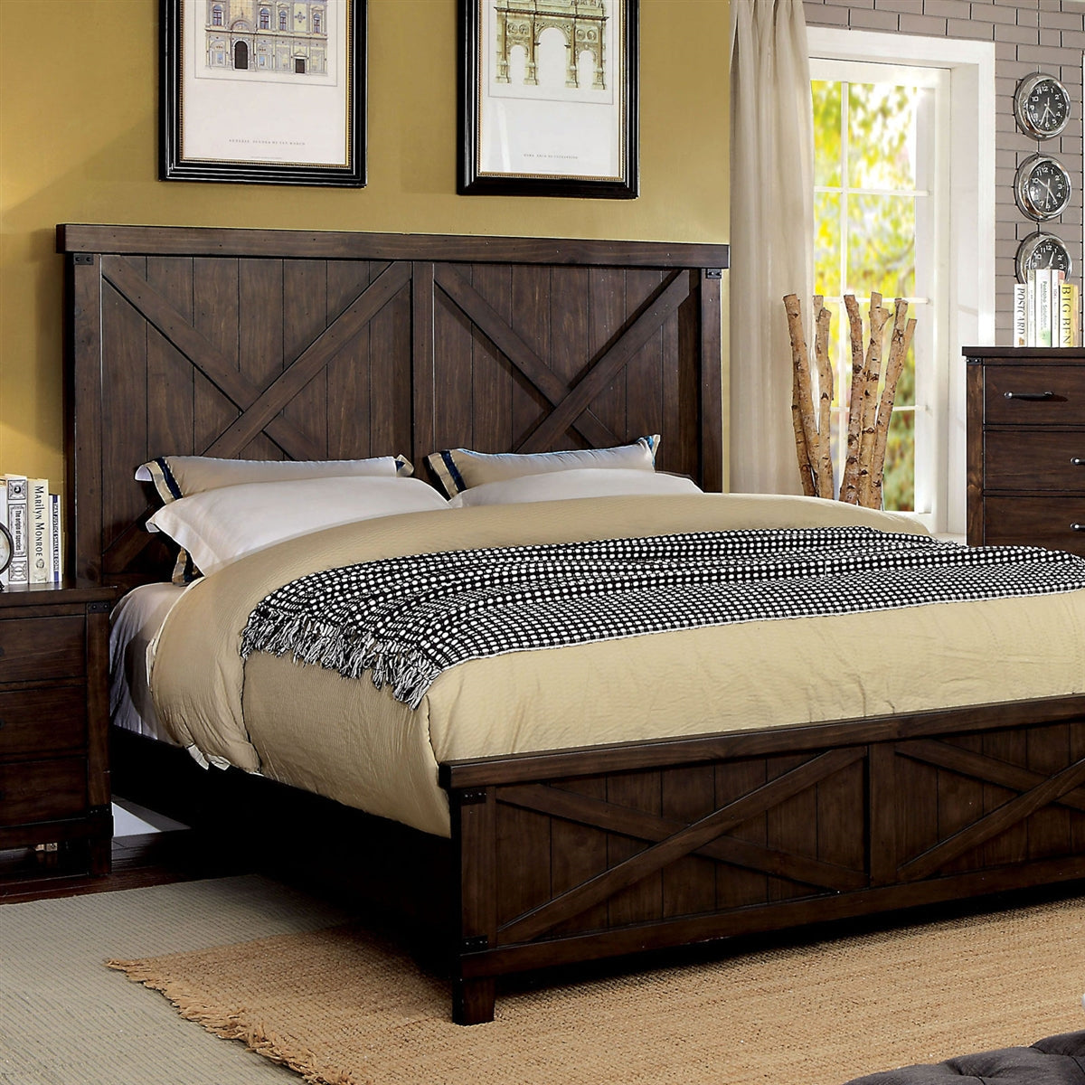 Bianca Dark Walnut Crossed Plank Style King Bedroom Set