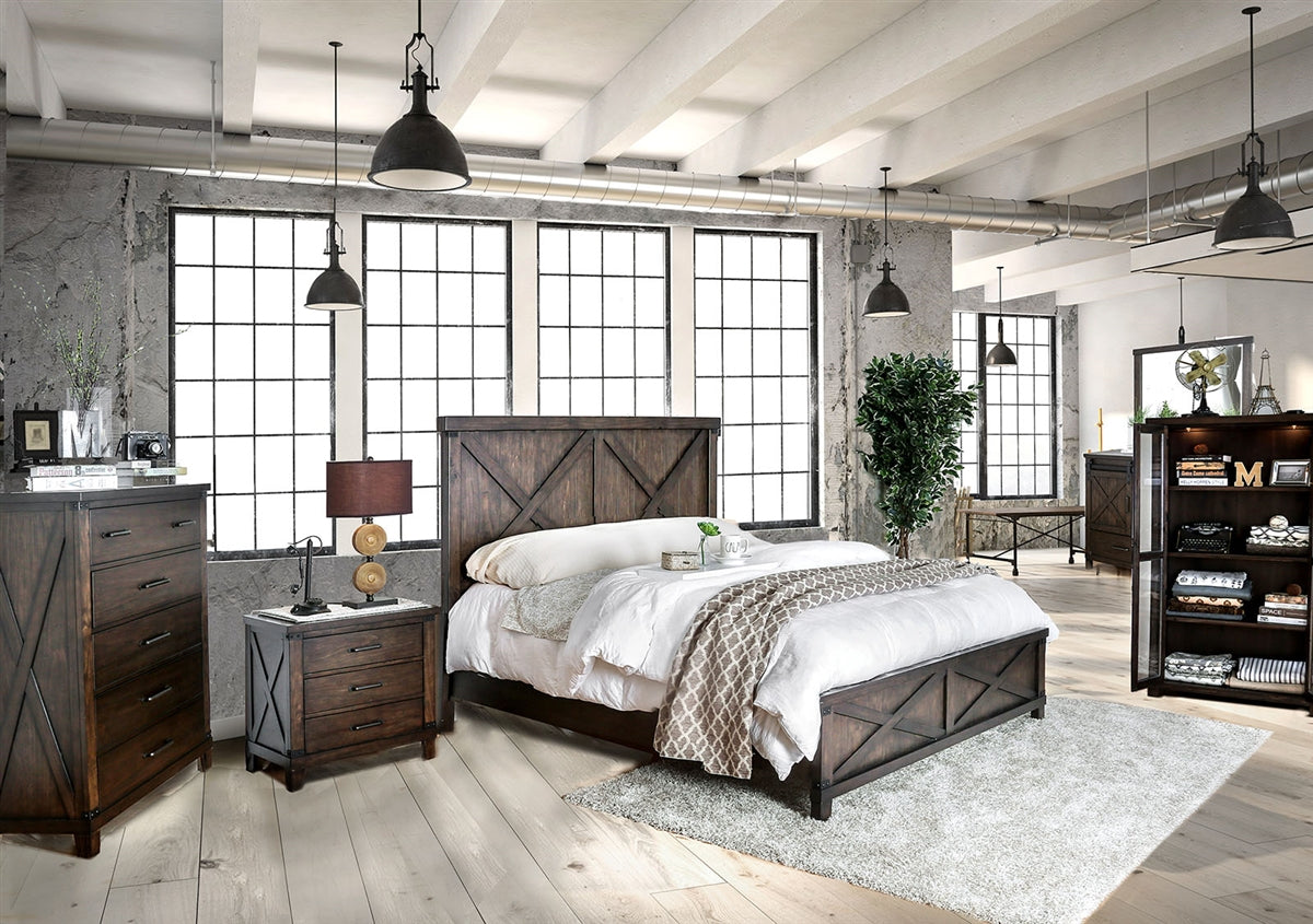 Bianca Dark Walnut Crossed Plank Style King Bedroom Set