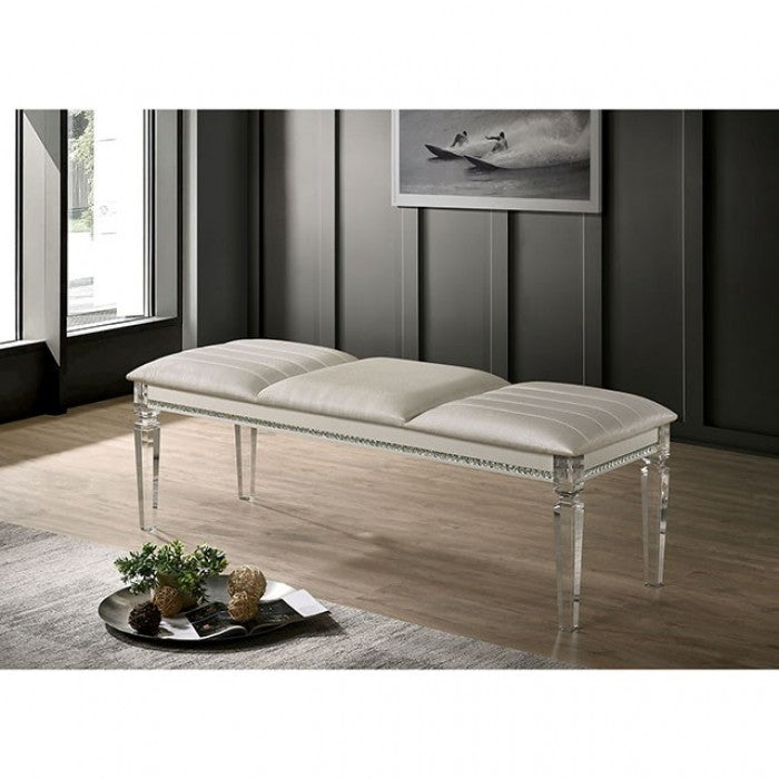 FOA Maddie Contemporary Princss Style Bench - Pearl White