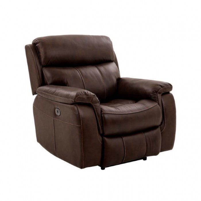 FOA Antenor Transitional Top Grain Leather Match Power Recliner - Brown